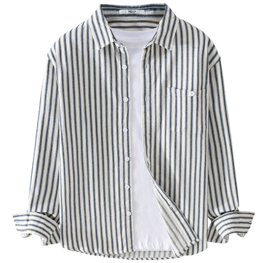 Herren Leichtes gestreiftes Layering-Overshirt aus Leinen-Baumwollmix mit Brusttasche und abgerundetem Saum Shop Nory