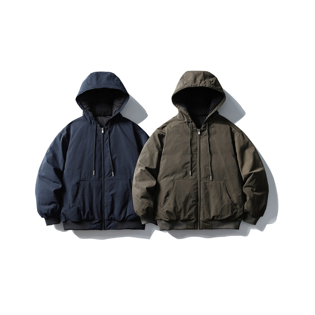 Unisex Boxy wattierte Kapuzenjacke mit Kängurutasche und Rippbündchen Shop Nory