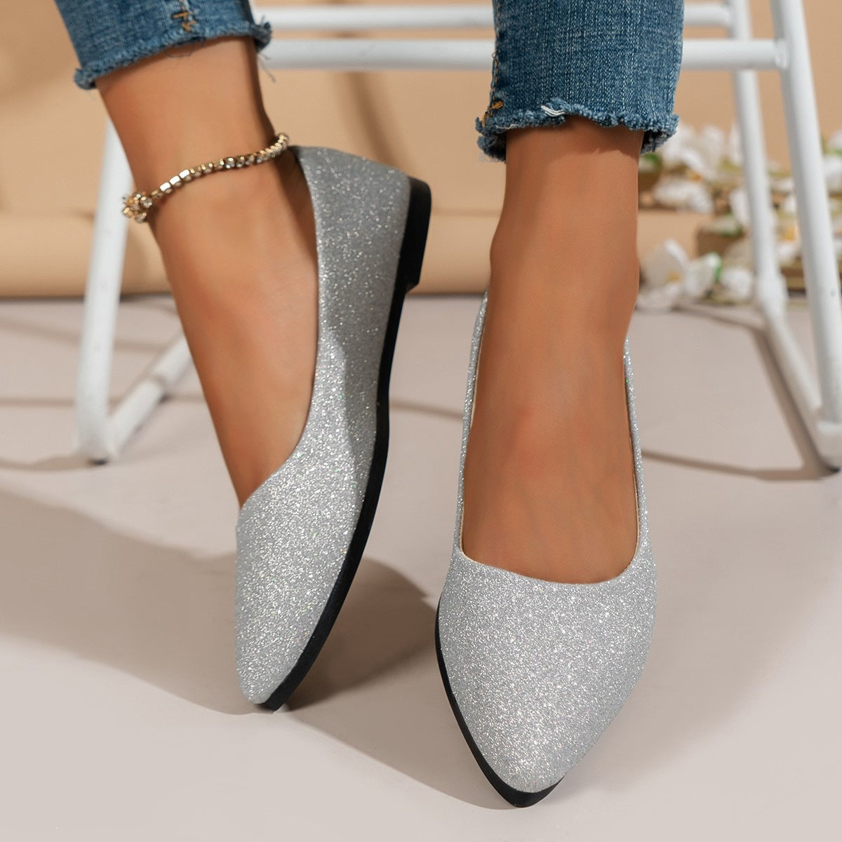 Damen Glitzernde Ballerinas mit elegantem Schnitt