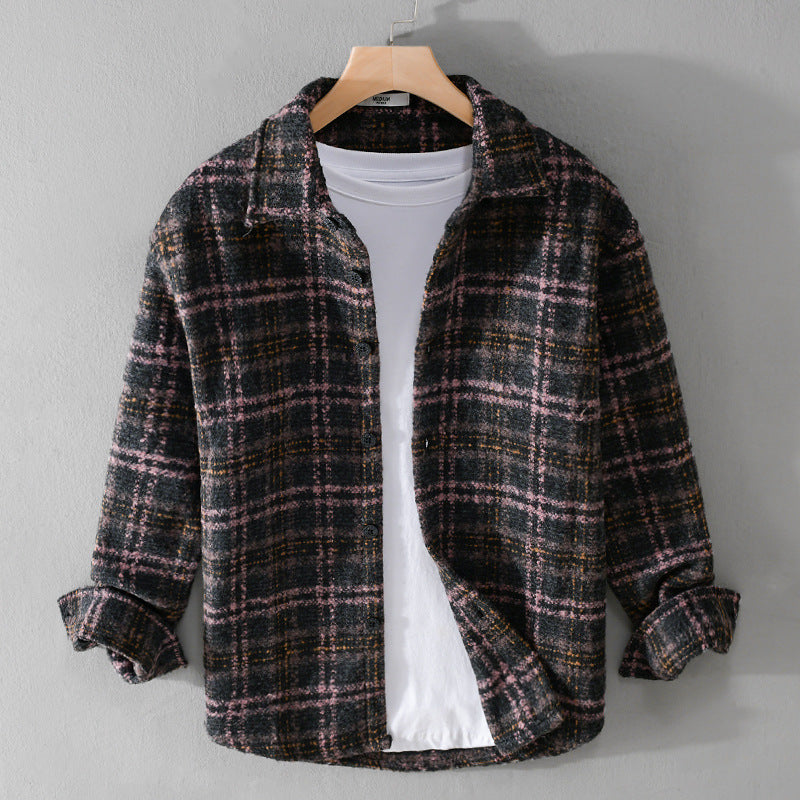 Herren Bouclé-Overshirt im Hemdjackenstil mit Kentkragen und Karomuster Shop Nory