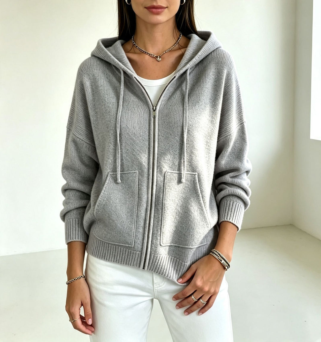 Damen Kapuzen-Wollmix Zip-Cardigan mit kastiger Passform und Kängurutaschen Shop Nory