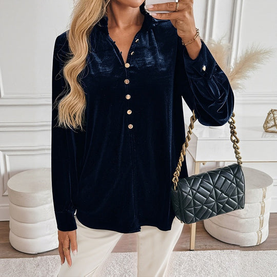Damen Elegantes Samtoberteil mit Knopfdetails Shop Nory