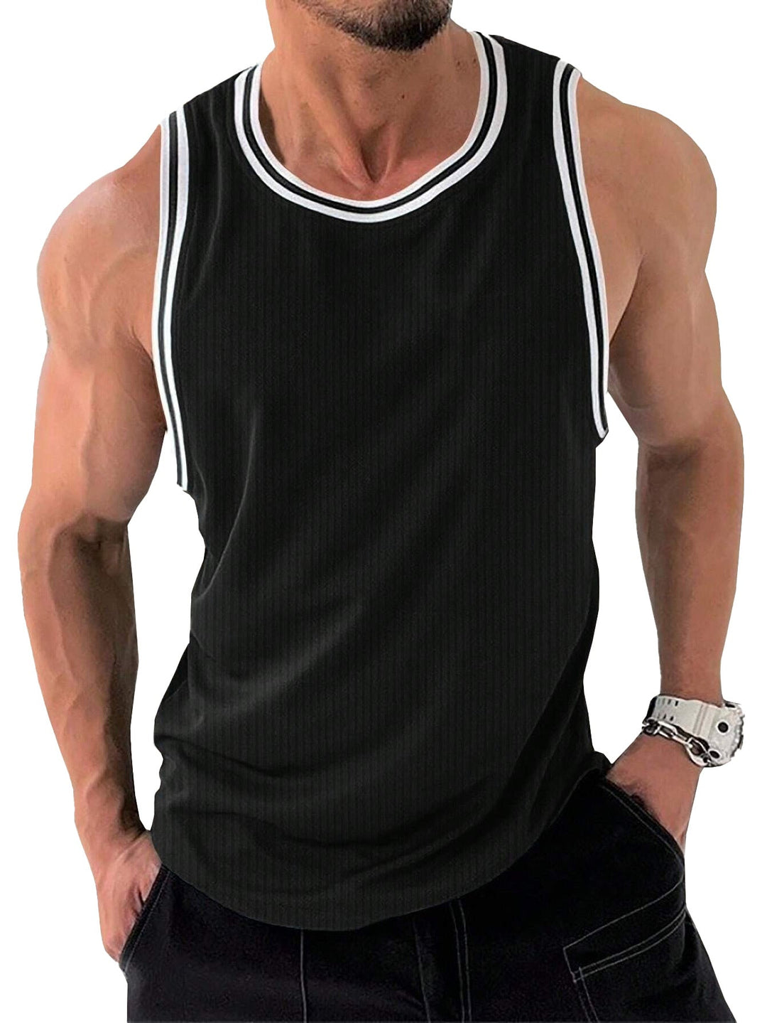Herren Sportliches ärmelloses Tanktop mit atmungsaktivem Material und modernem Rippendesign