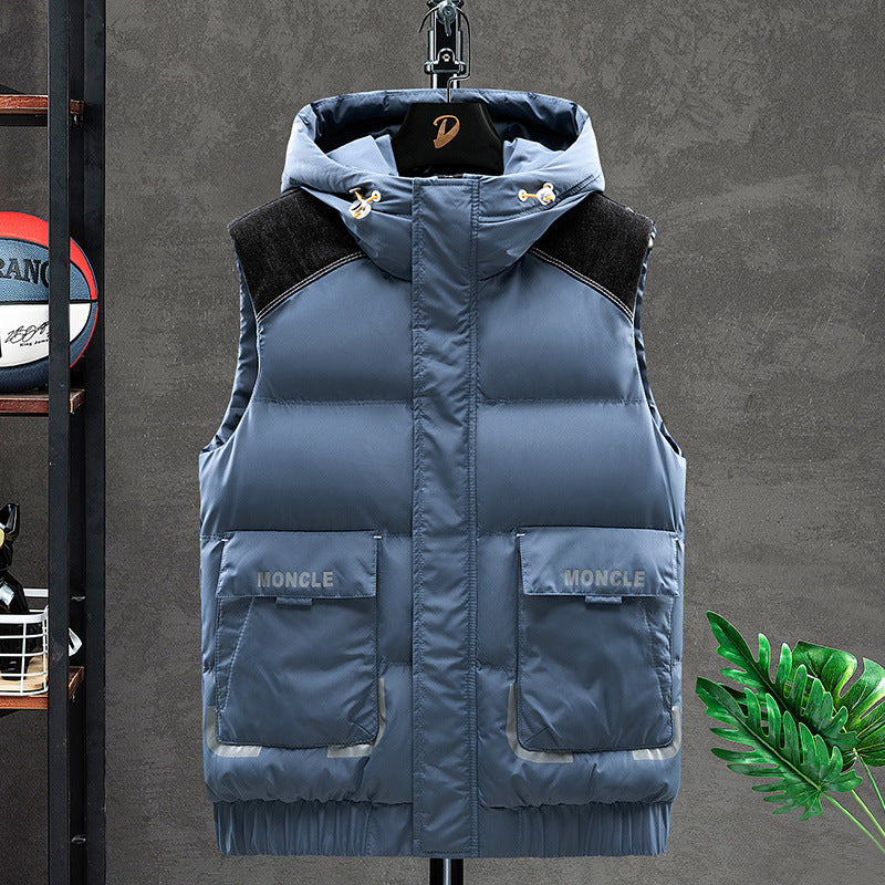 Herren Wattierte Kapuzen-Steppweste mit Frontklappentaschen und elastischem Saum Shop Nory