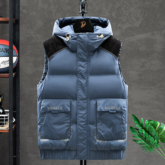 Herren Wattierte Kapuzen-Steppweste mit Frontklappentaschen und elastischem Saum Shop Nory