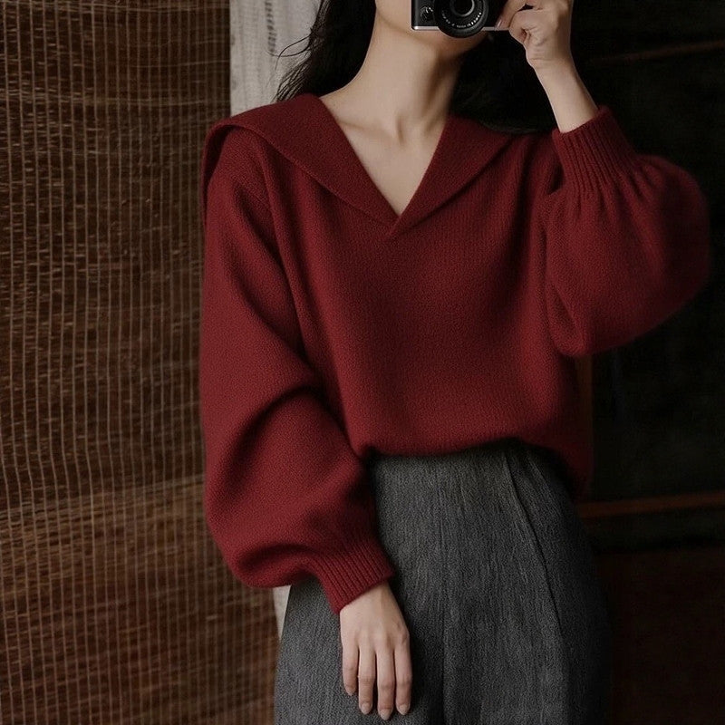 Damen Modischer Pullover mit tiefem V-Ausschnitt und weit geschnittenen Ärmeln Shop Nory