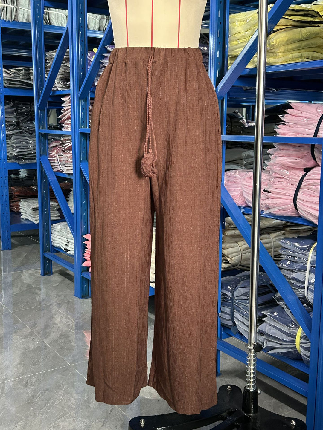 Damen Palazzo-Hose mit hohem Bund, elastischem Kordelzug und weitem Bein Shop Nory