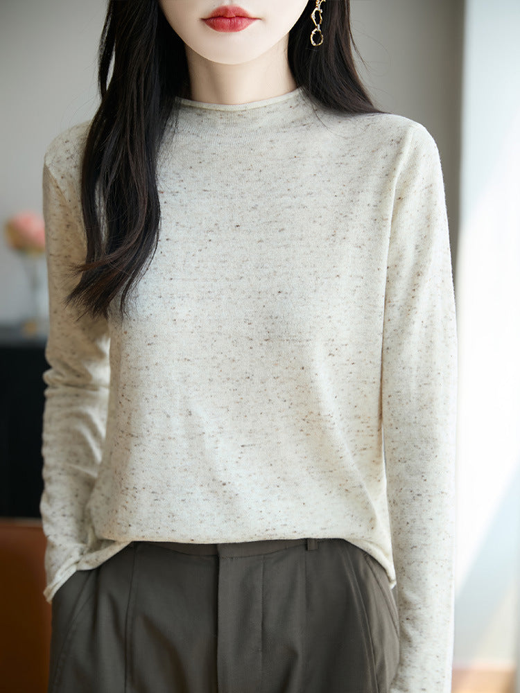 Damen Minimalistischer Nep-Strick-Longsleeve mit kurzem Stehkragen Shop Nory