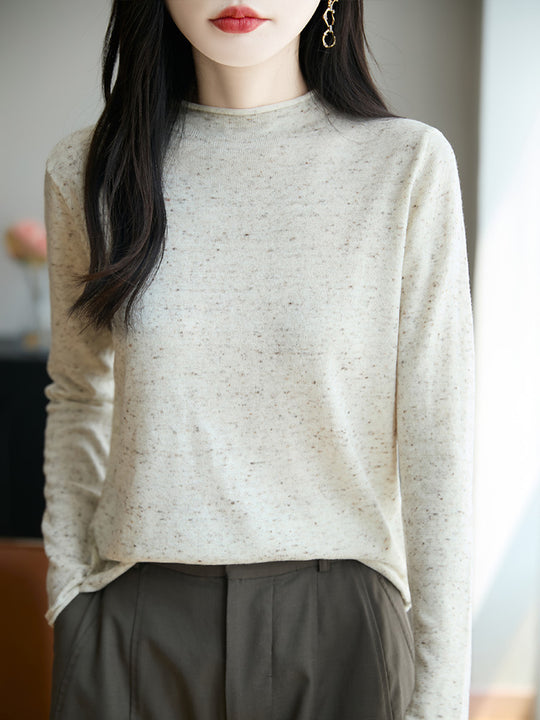 Damen Minimalistischer Nep-Strick-Longsleeve mit kurzem Stehkragen Shop Nory