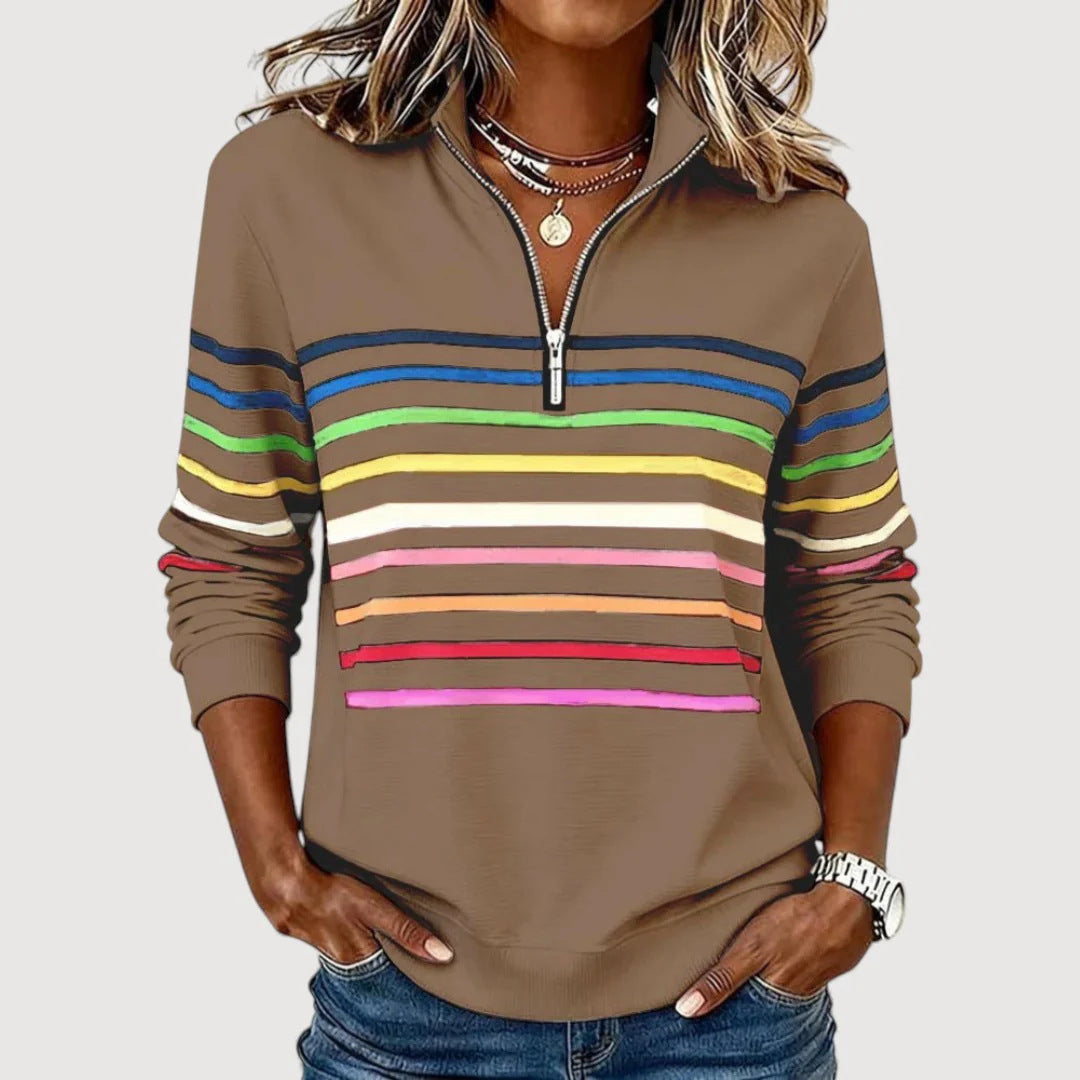 Damen Sportlicher Stepppullover mit halbem Reißverschluss