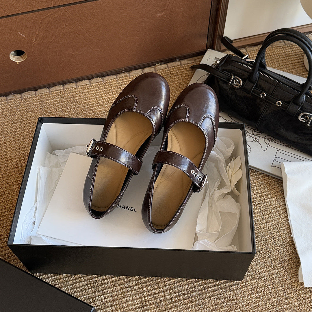Damen Elegant verspielt Mary Jane Ballerinas mit dekorativem Riemen