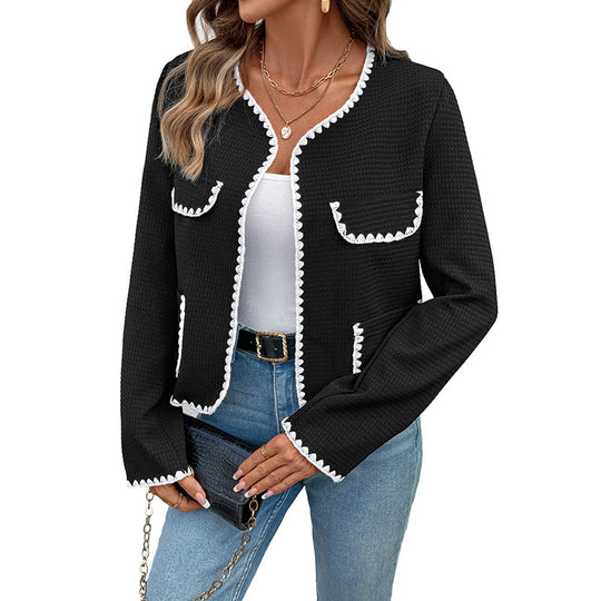 Damen Boxy-Jacke im Bouclé‑Textur mit Zierhäkelkanten und aufgesetzten Taschen Shop Nory