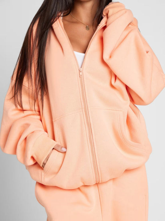 Damen Oversized Kapuzenjacke mit gemütlicher Passform und tiefen Taschen Shopnory