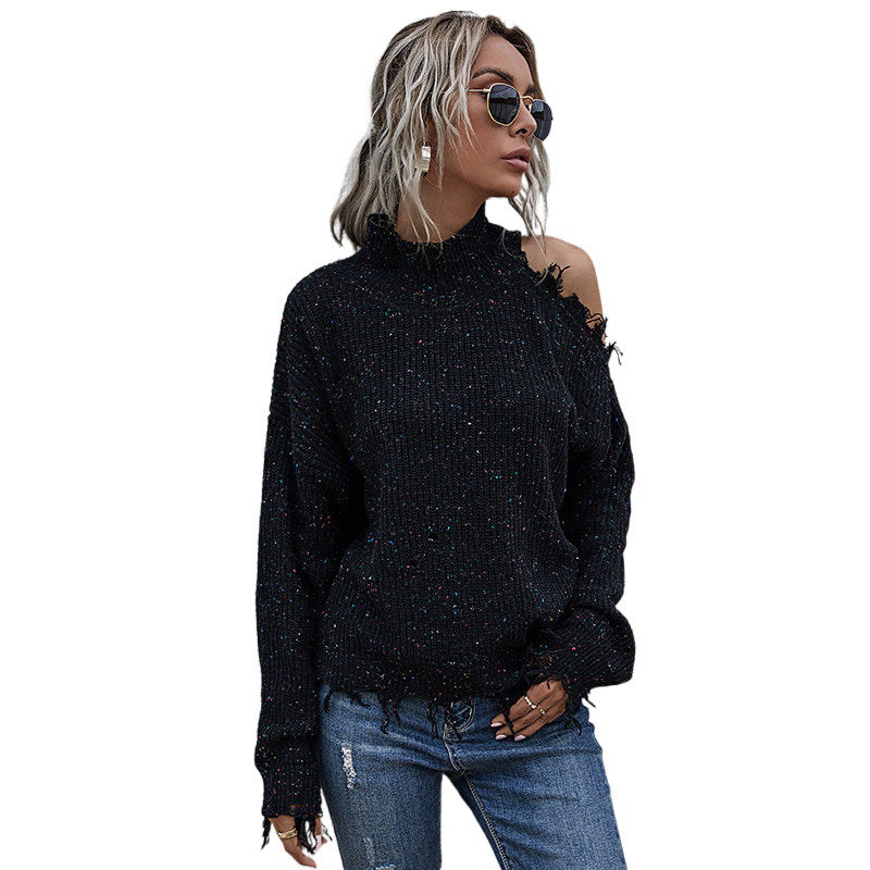 Damen Lässiger Oversized Pullover mit Fransen Shop Nory