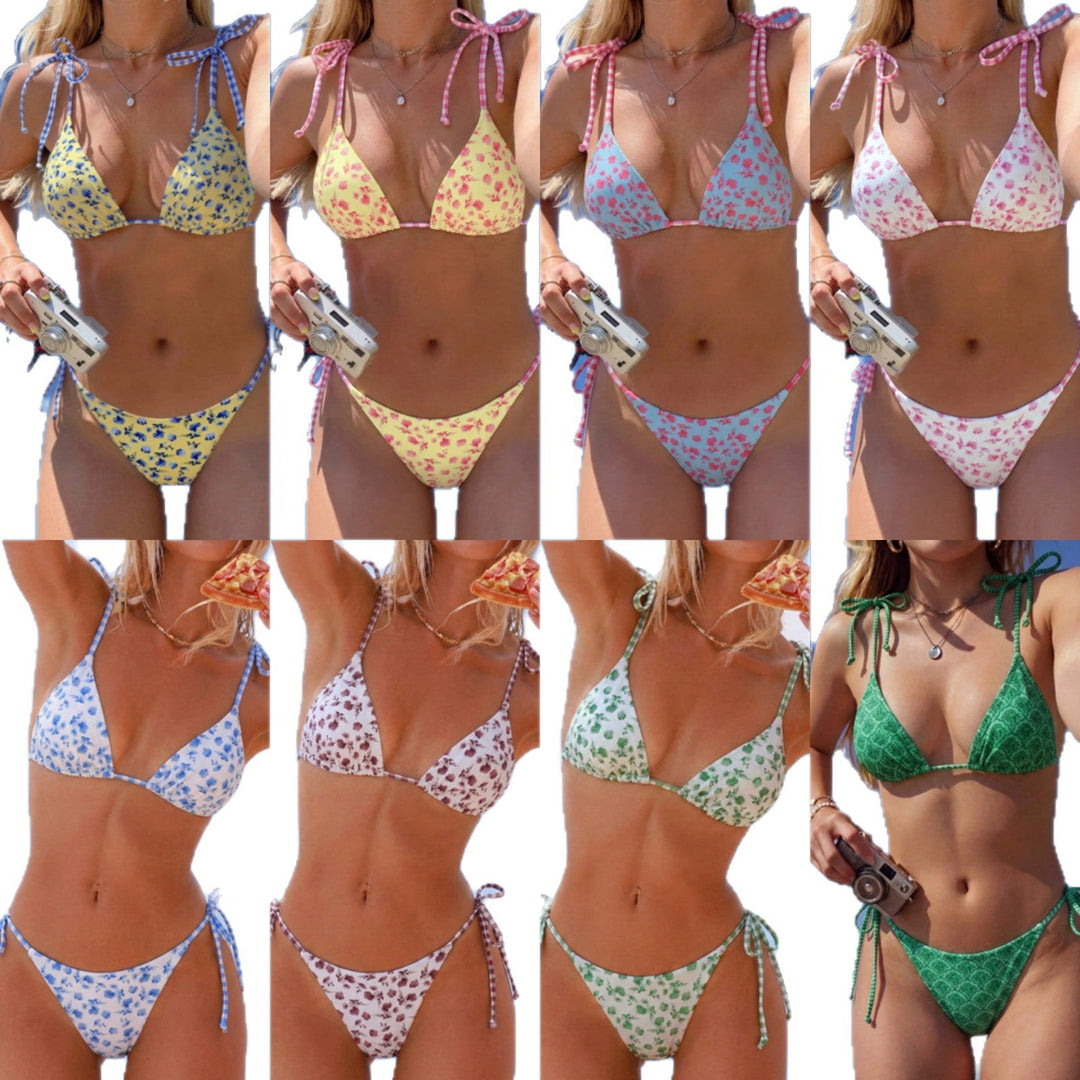 Damen Triangel-Bikini mit verspieltem Blütenmuster Shopnory