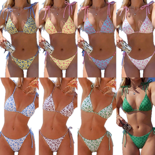 Damen Triangel-Bikini mit verspieltem Blütenmuster Shopnory