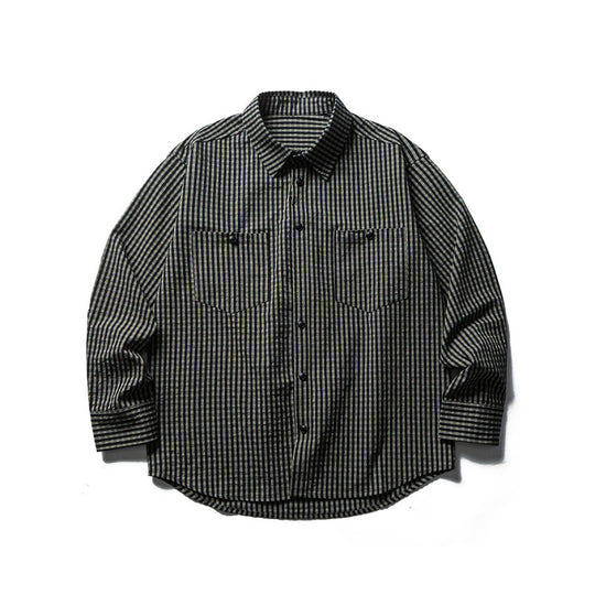 Herren Oversize-Karo-Hemd aus strukturierter Baumwollmischung mit Brusttaschen Shop Nory