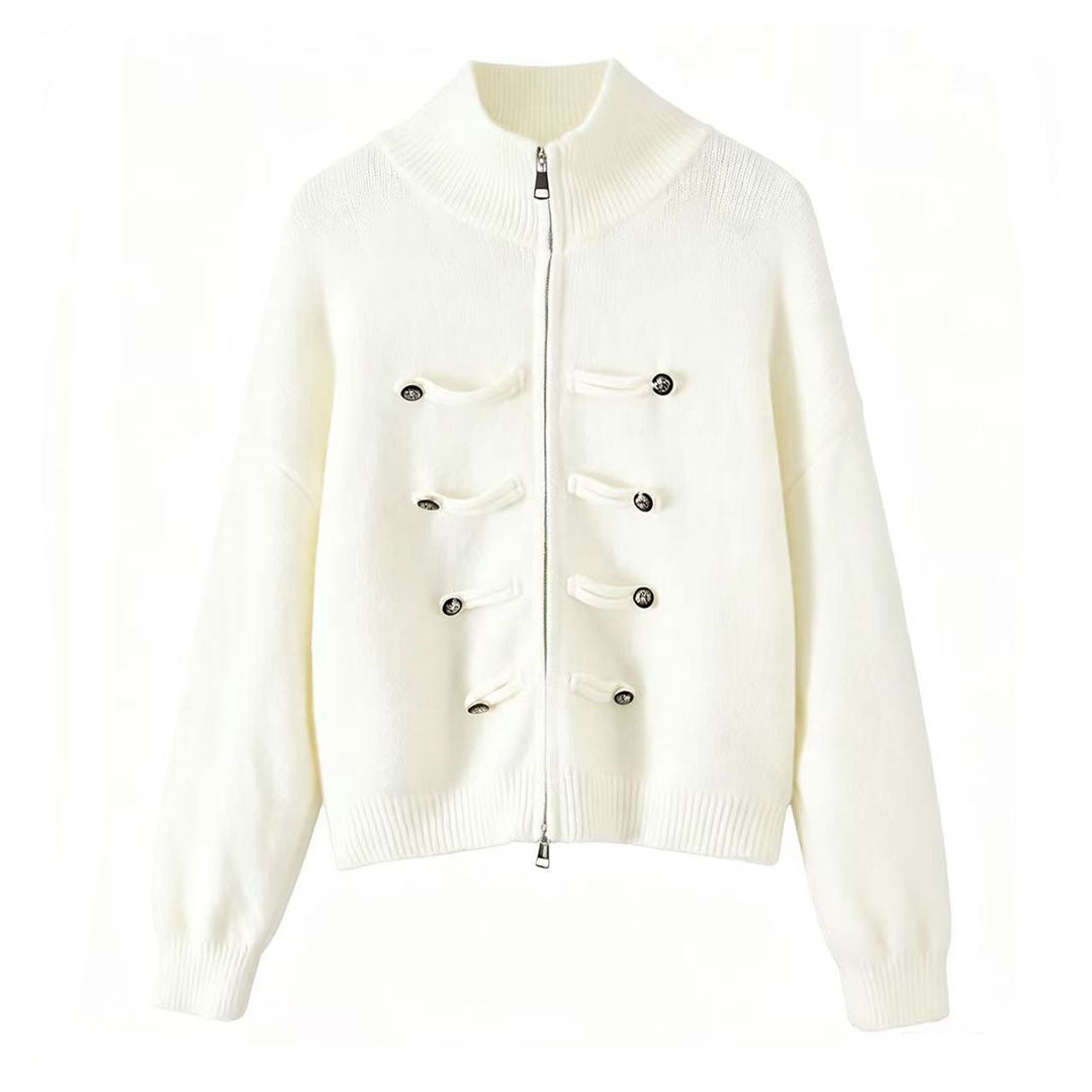 Damen Strickjacke mit Stehkragen, Reißverschluss und dekorativen Knotenblenden Shop Nory
