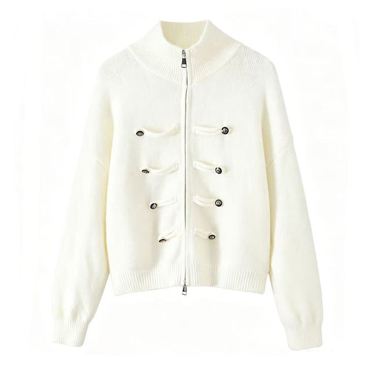Damen Strickjacke mit Stehkragen, Reißverschluss und dekorativen Knotenblenden Shop Nory