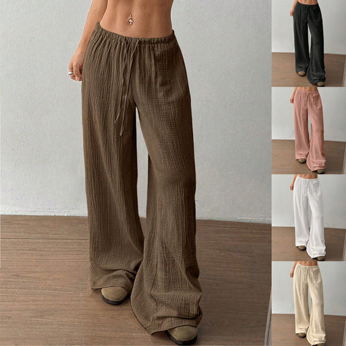 Damen Weite Baumwoll-Gauze-Hose mit hohem Bund, Gummizug und Kordelzug Shop Nory