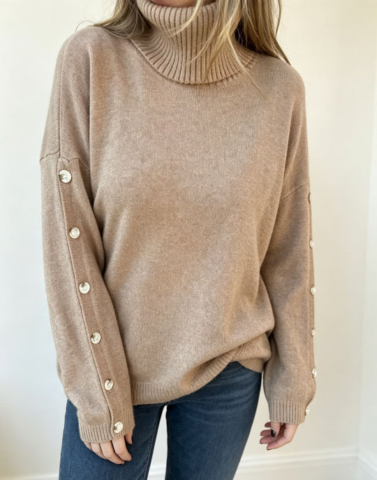 Damen Oversized Rollkragenpullover mit Ärmel-Knopfleiste Shop Nory