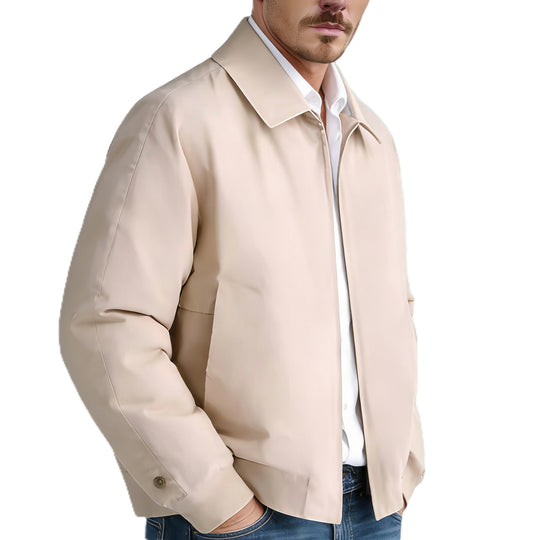 Herren Kurz geschnittene minimalistische Bomberjacke mit verdecktem Zweiwege-Reißverschluss und Hemdkragen Shop Nory