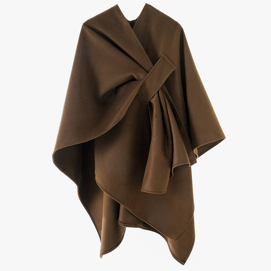 Damen Eleganter Wickel‑Cape mit Knotenverschluss und fließender Drapierung Shop Nory