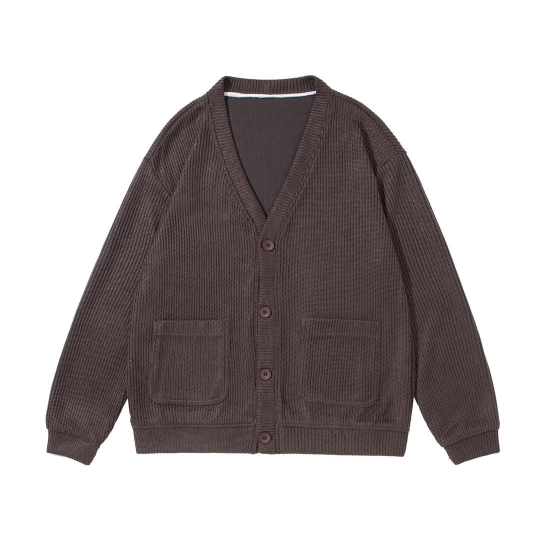 Unisex Strukturiertes Knopf-Cardigan mit V-Ausschnitt und aufgesetzten Taschen Shop Nory