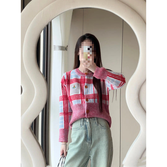 Damen modischer Karomuster Cardigan Shop Nory
