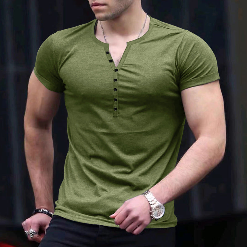 Herren Kurzarm-Henley-T-Shirt mit Knopfleiste und weichem Baumwollmaterial