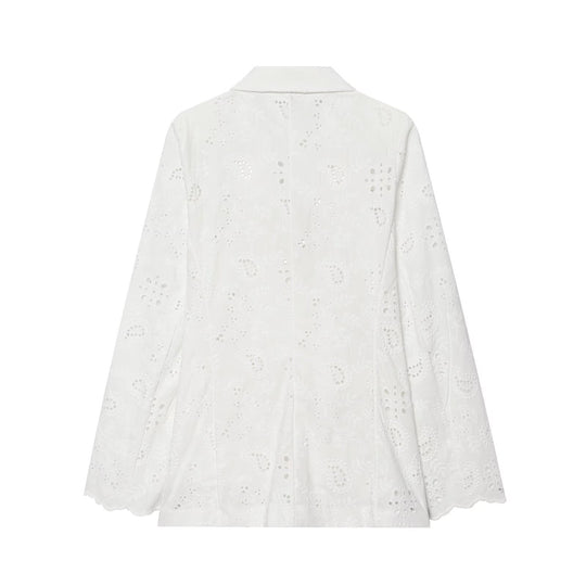 Damen Leichter Broderie-Anglaise-Blazer mit Schalkragen und Lochstickerei Shop Nory