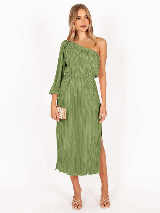 Damen Asymmetrisches Plisseekleid mit Taillengürtel