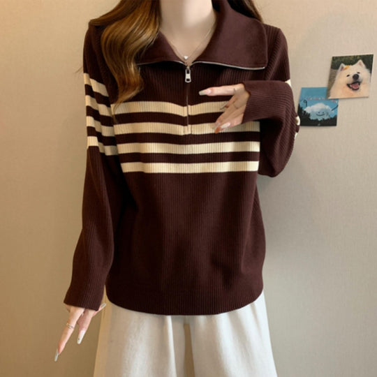 Damen Modischer Pullover mit Stehkragen und Reißverschluss Shop Nory