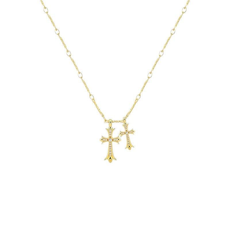 Damen Halskette mit funkelnden Kreuzanhängern und robustem Gliederketten-Design Shop Nory