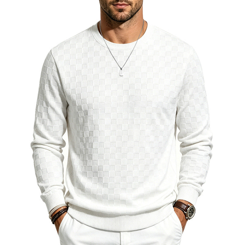 Herren Feiner Rundhals-Strickpullover mit dezentem Schachbrettmuster Shop Nory