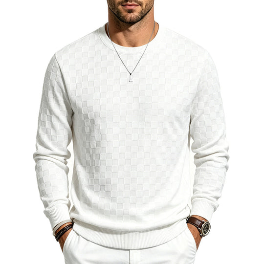 Herren Feiner Rundhals-Strickpullover mit dezentem Schachbrettmuster Shop Nory
