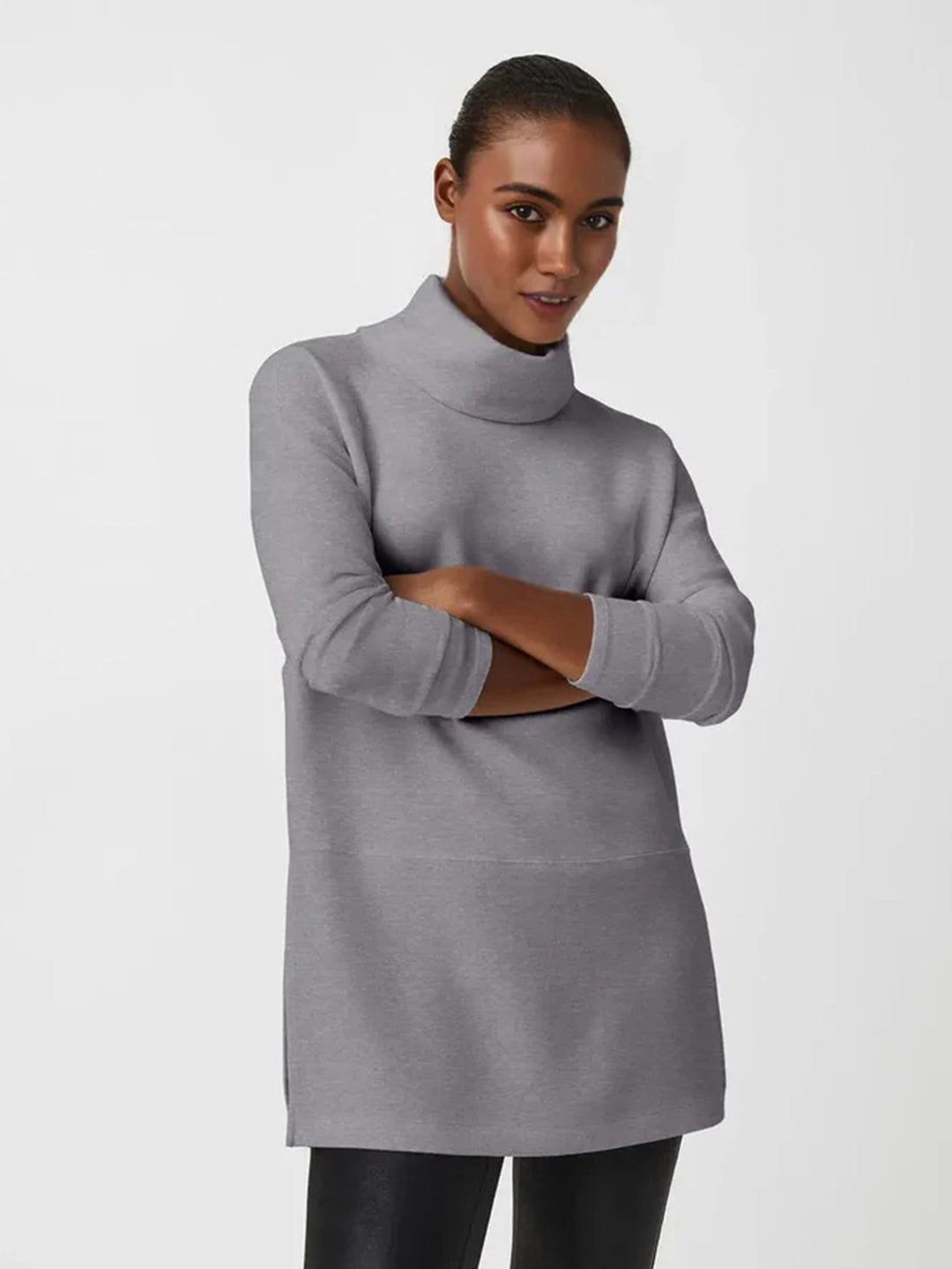 Damen Cozy Funnel Neck Tunika Pullover mit Übergrößen-Schnitt und seitlichen Schlitzen Shop Nory
