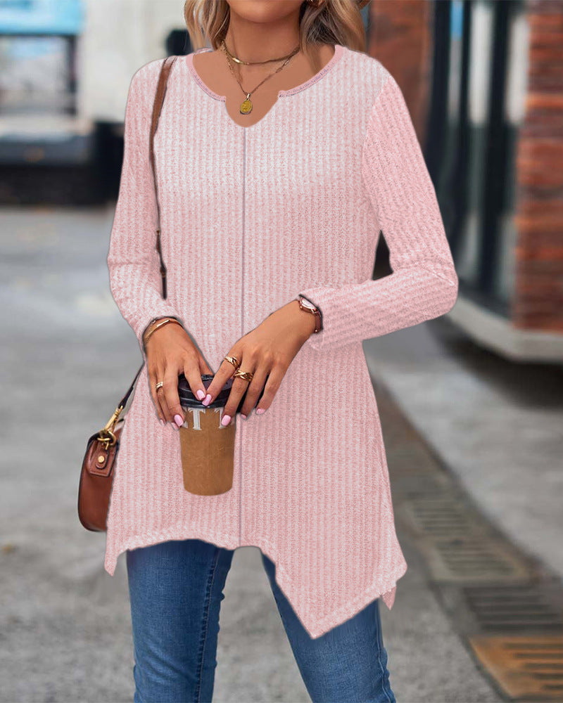 Damen Ripp Longsleeve Tunika mit asymmetrischem Saum Shop Nory