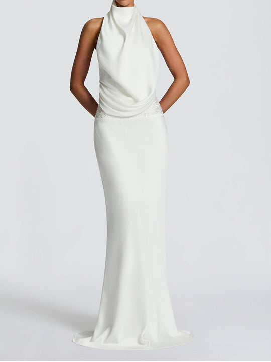 Damen Elegantes Hochzeitskleid mit schimmerndem Taillenband Shopnory