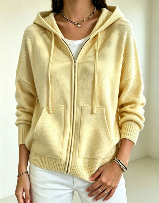 Damen Kapuzen-Wollmix Zip-Cardigan mit kastiger Passform und Kängurutaschen Shop Nory