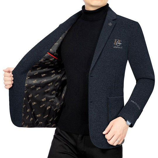 Herren Bouclé-Sakko mit kontrastierendem Satin-Innenfutter und Bruststickerei Shop Nory