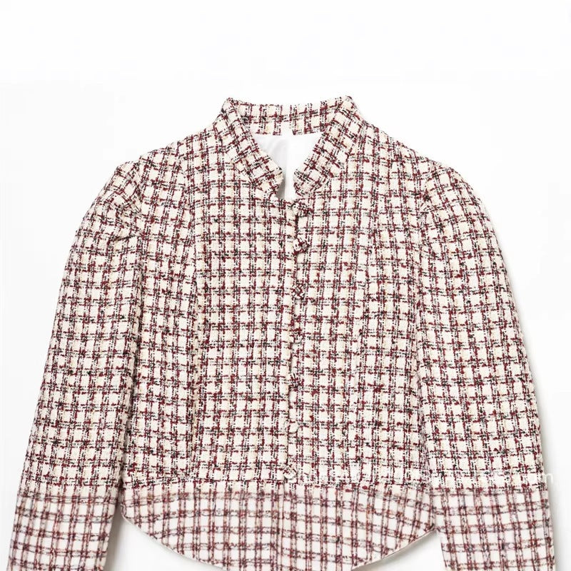 Damen Kurzblazer aus Bouclé‑Tweed mit Stehkragen und Kunstfellmanschetten Shop Nory