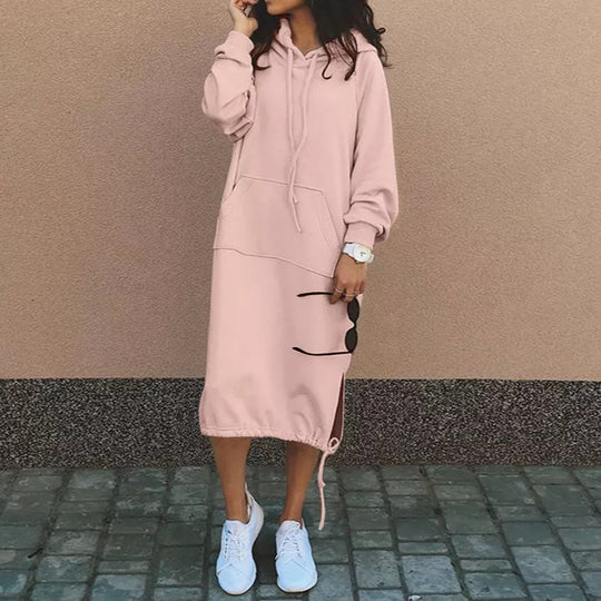Damen Oversize Hoodie-Midikleid mit Tunnelzugsaum und seitlichen Schlitzdetails Shop Nory