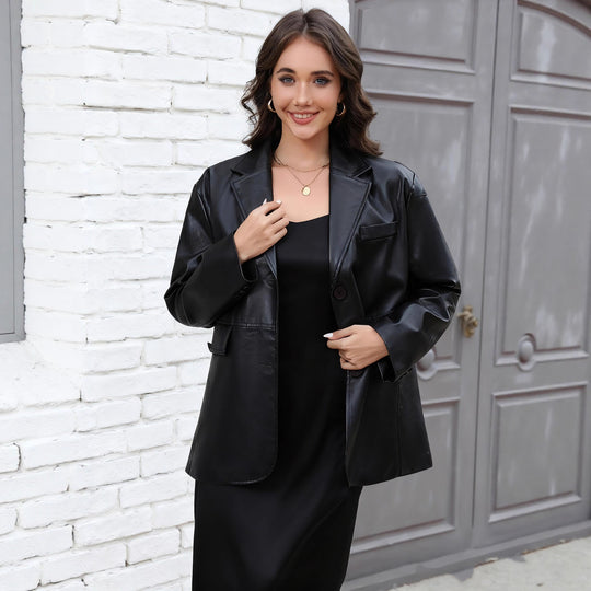 Damen Kunstleder-Blazer im Longline-Schnitt Shop Nory