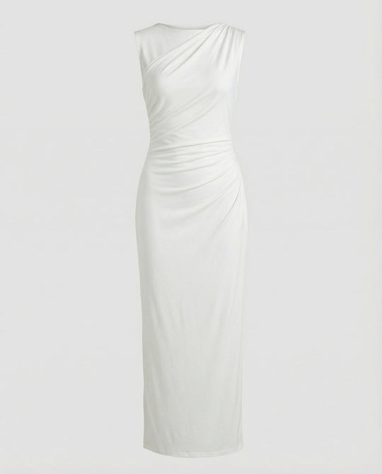 Damen Satin Maxikleid mit Drapierungen