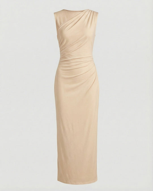 Damen Satin Maxikleid mit Drapierungen