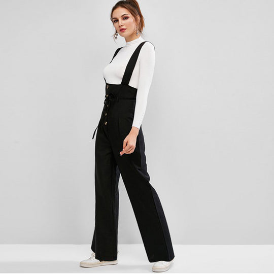 Damen High-Waist Latzhose-Jumpsuit mit Knopfleiste und breiten Trägern Shop Nory