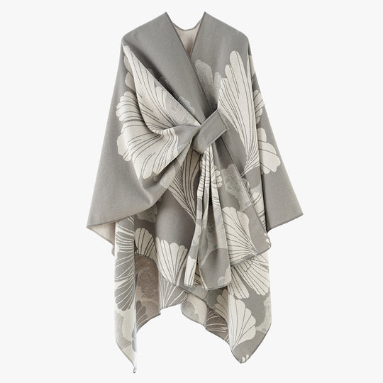 Damen Wickelponcho aus Jacquard mit floralem Muster und Taillengürtel Shop Nory