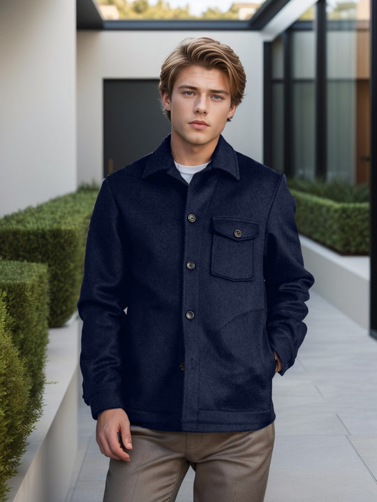 Herren Hemdenjacke aus Wollmix mit aufgesetzter Brusttasche und klassischem Hemdkragen Shop Nory