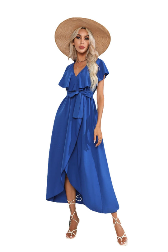 Damen Wickelkleid mit voluminösen Ärmeln und schickem Bindegürtel Shopnory